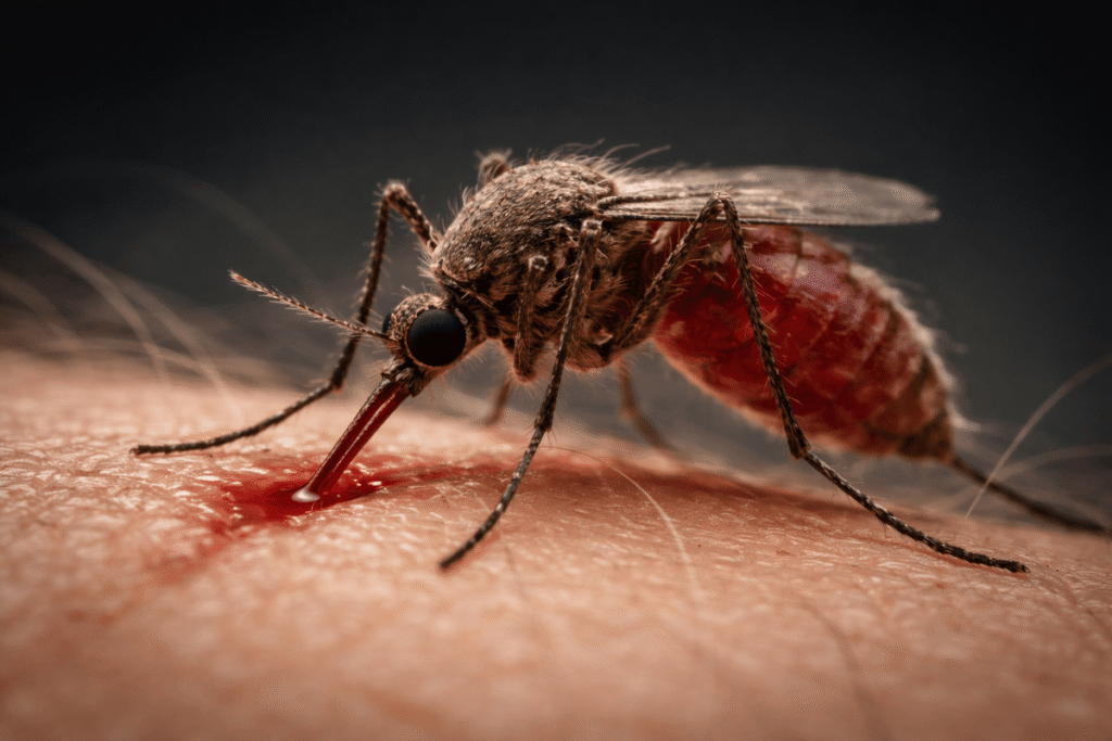 Macro image of a mosquito feeding on human skin, symbolizing emotional vampire behavior and narcissistic supply