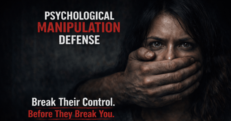 Woman silenced by a controlling hand, symbolizing psychological manipulation and emotional control
