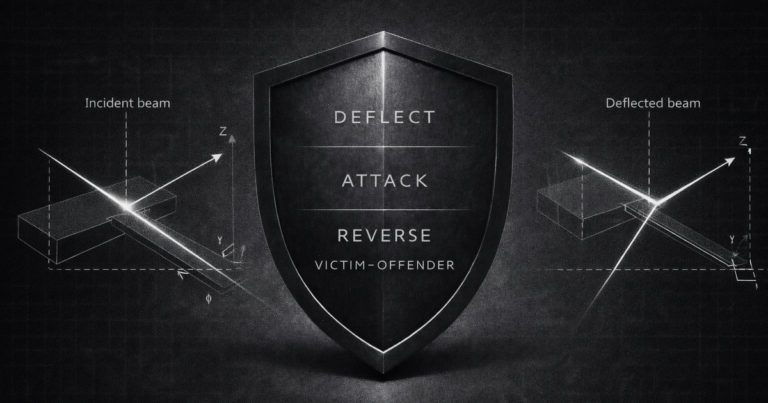 DARVO gaslighting defense shield illustrating deflect, attack, and reverse victim-offender mechanism