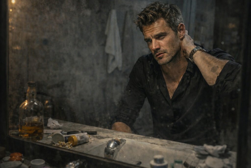 Illustration of narcissistic facade fragility and emotional instability behind toxic manipulation