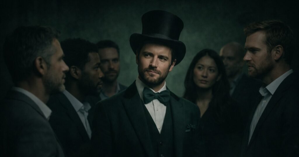 Narcissist in a position of social control surrounded by a group, illustrating influence, status, and flying monkeys dynamics