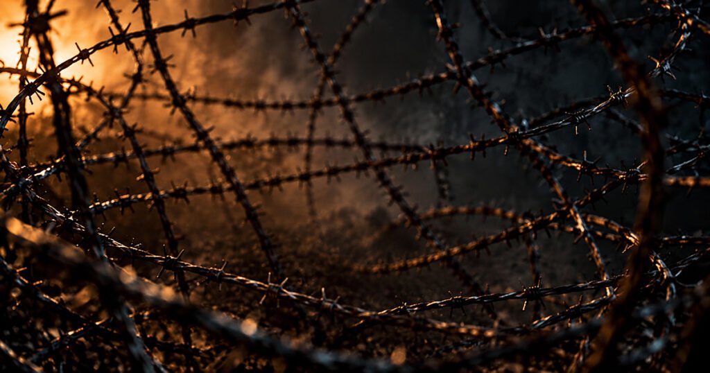 Tangled barbed wire symbolizing the restrictive and difficult-to-escape nature of a trauma bond